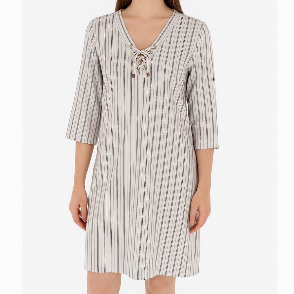 Beechers Brook Pinstripe Lace-Up Women's Tunic Dress Size M/M